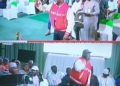 This Collation Cannot Continue - Dino Melaye Stages Protest At National Collation Center (Video)