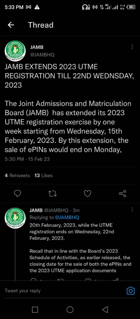 JAMB 2023:  Jamb Extends 2023 Registration to Wednessday (See Date)