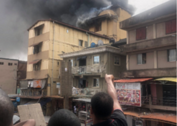 Fire Guts Five-Storey Building At Balogun Market (Video)