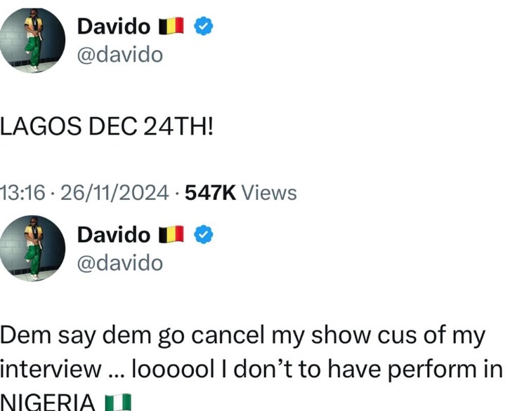 001 for a reason, "I Don't Have to perform in Nigeria" - Davido reacts to threats on Lagos performance