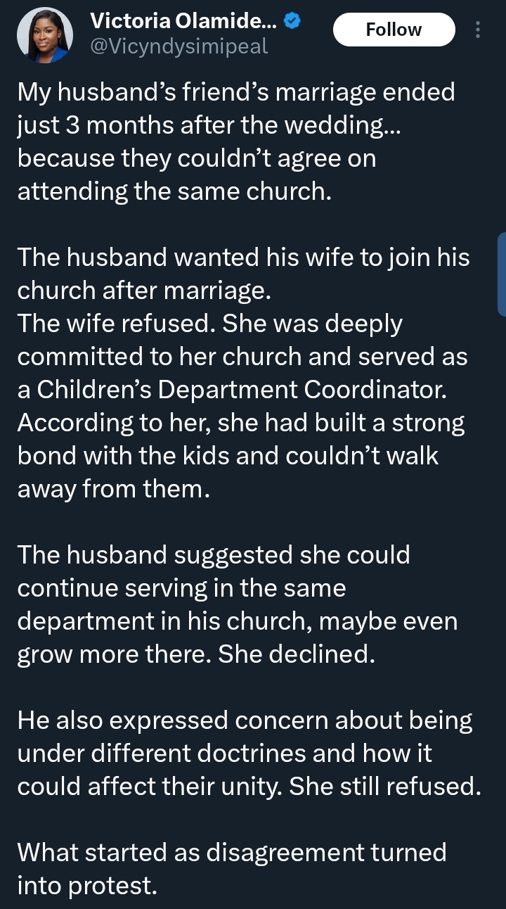 Man ends 3 months marriage as wife refuses to join his church 1 Man ends 3 months marriage as wife refuses to join his church