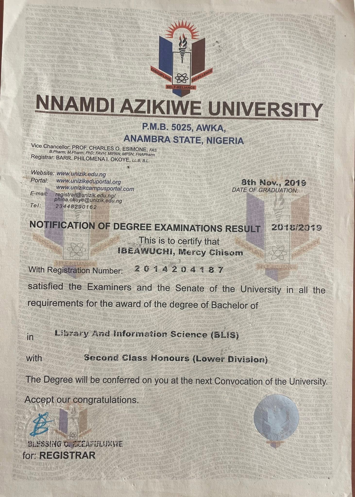 I can now boldly post my first degree for you all to see because I outdid myself in my second degree - UNIZIK Nursing student 1 728453749 1561670675665947 7280735272394907167 n