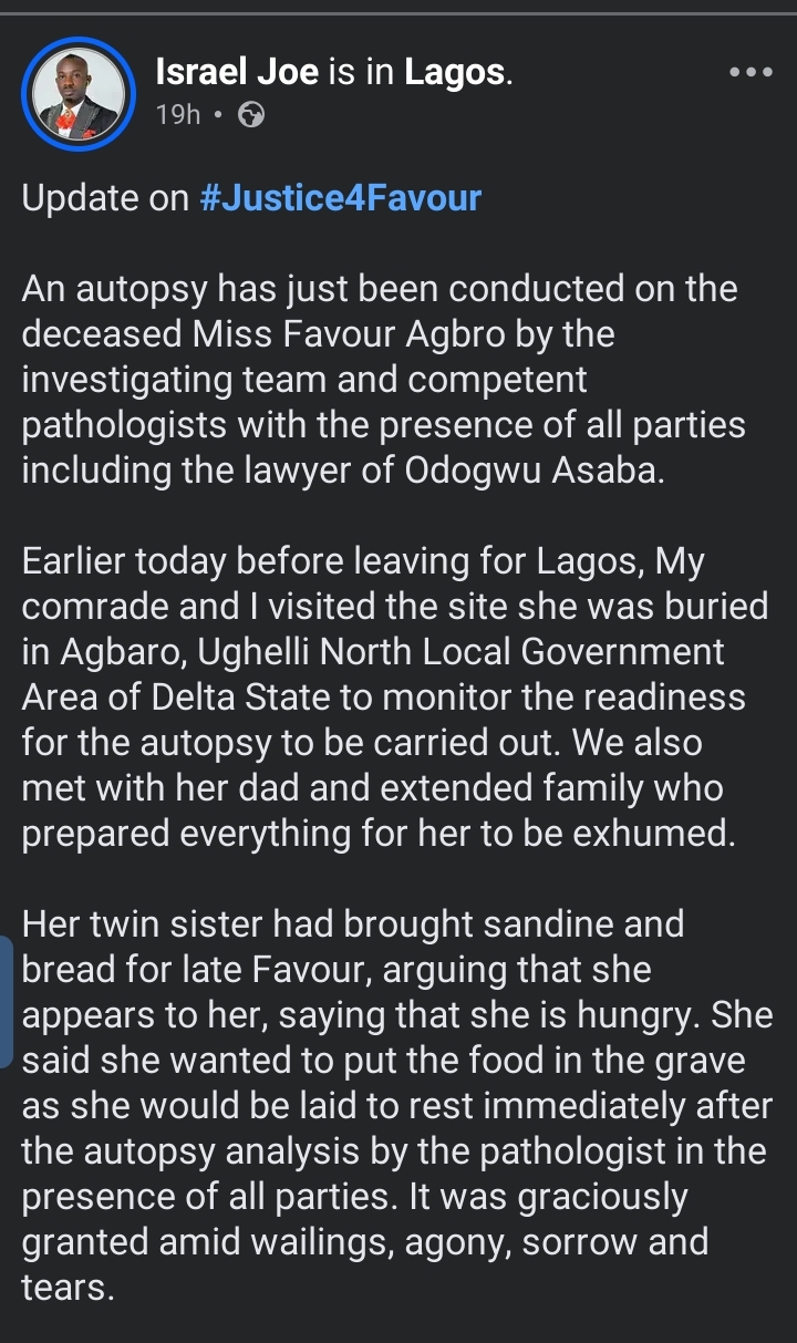 Odogwu Asaba: “She is hungry”- Late Favour’s twin explains why she brought bread, sardine to her grave 1 Screenshot 20260729 131009