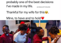 Man Smiles after his wife picked sunday for their wedding