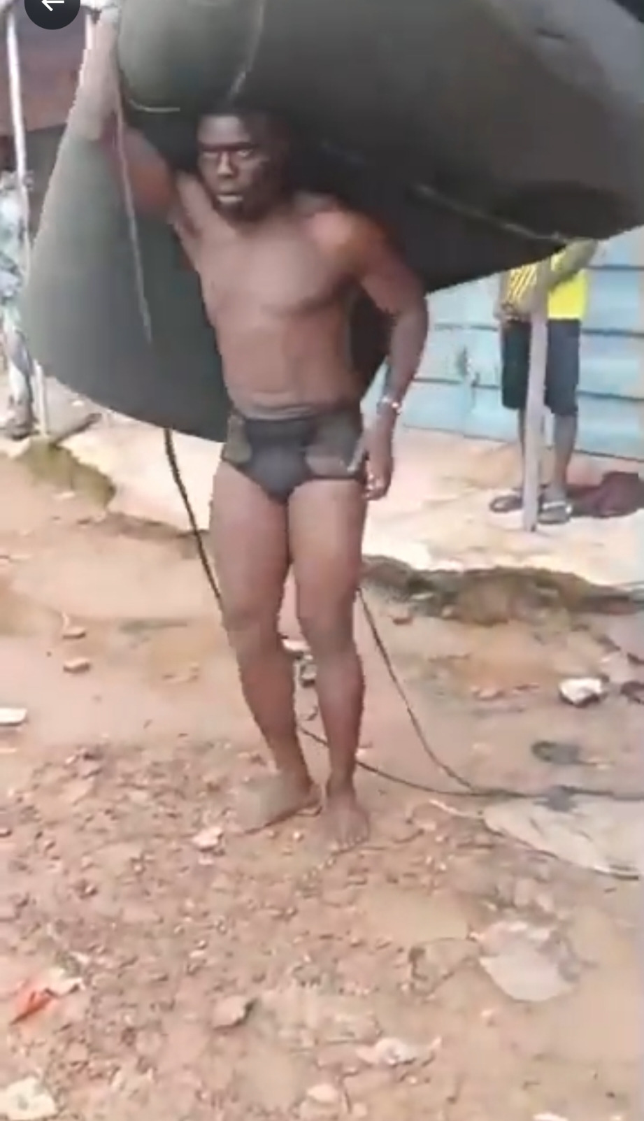 Man Made To Dance With Stolen Foam In Underwear 1 The man allegedly stole a foam and was made to dance while carrying the foam in his head.