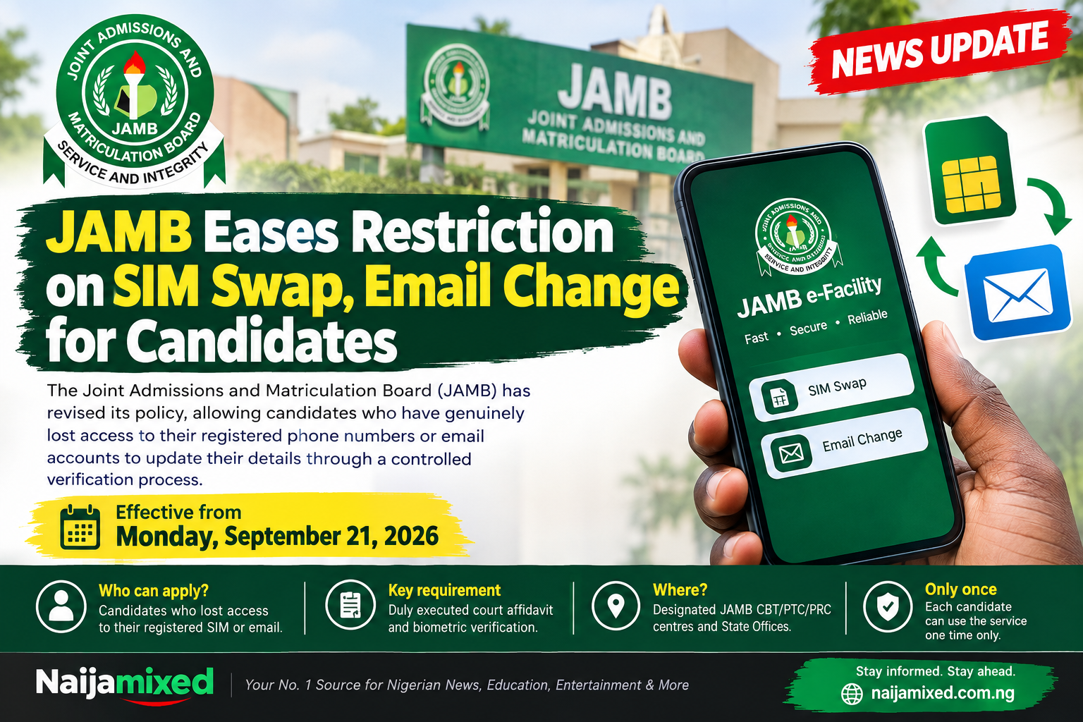 JAMB Eases Restriction on SIM Swap, Email Change 1 JAMB Eases Restriction on SIM Swap, Email Change